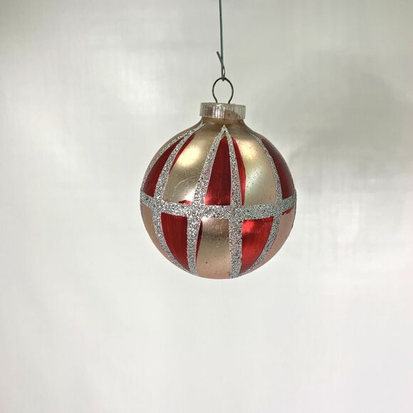 DBGM West German Christmas Ornament Pink Glitter Mercury Glass Mid Century Vtg - Picture 1 of 2